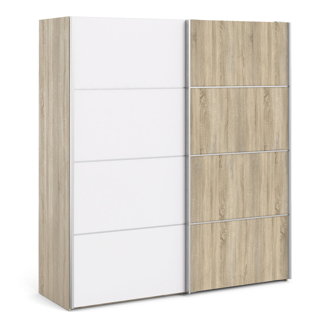 Verona Sliding Wardrobe 180cm in Oak with White and Oak doors with 5 Shelves - TidySpaces