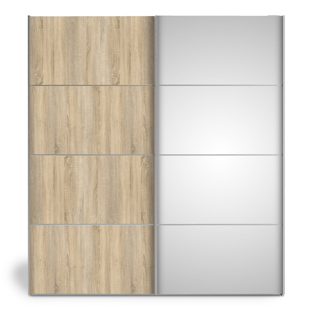 Verona Sliding Wardrobe 180cm in Oak with Oak and Mirror Doors with 5 Shelves - TidySpaces