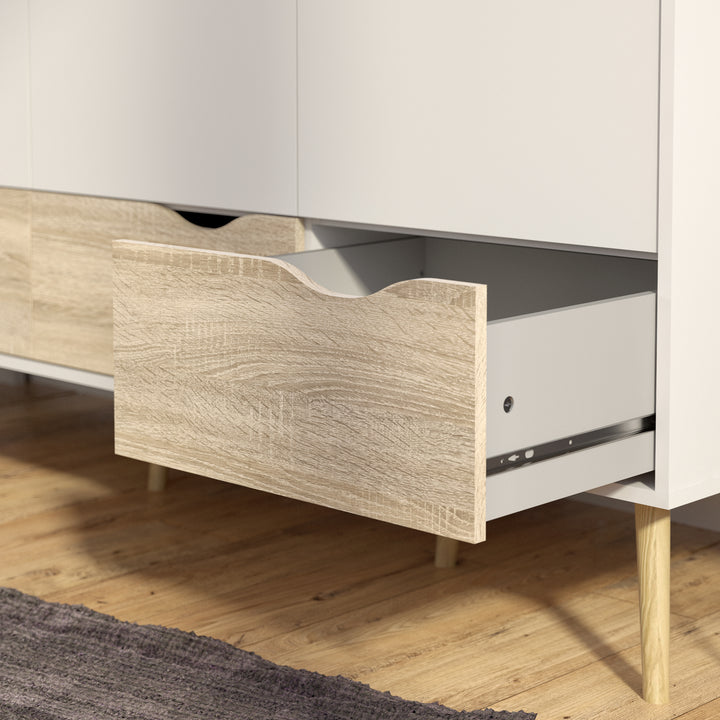 Oslo Wardrobe 3 Doors 3 Drawers in White and Oak - TidySpaces