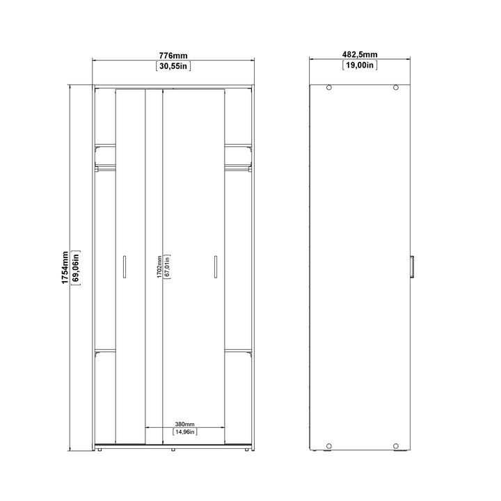 Space Wardrobe with 2 Sliding Doors in White - TidySpaces