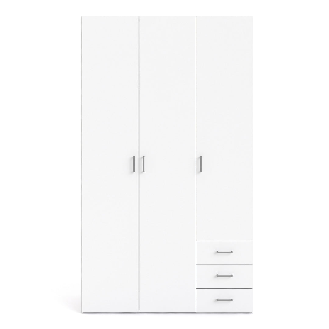 Space Wardrobe - 3 Doors 3 Drawers in White 2000 - TidySpaces
