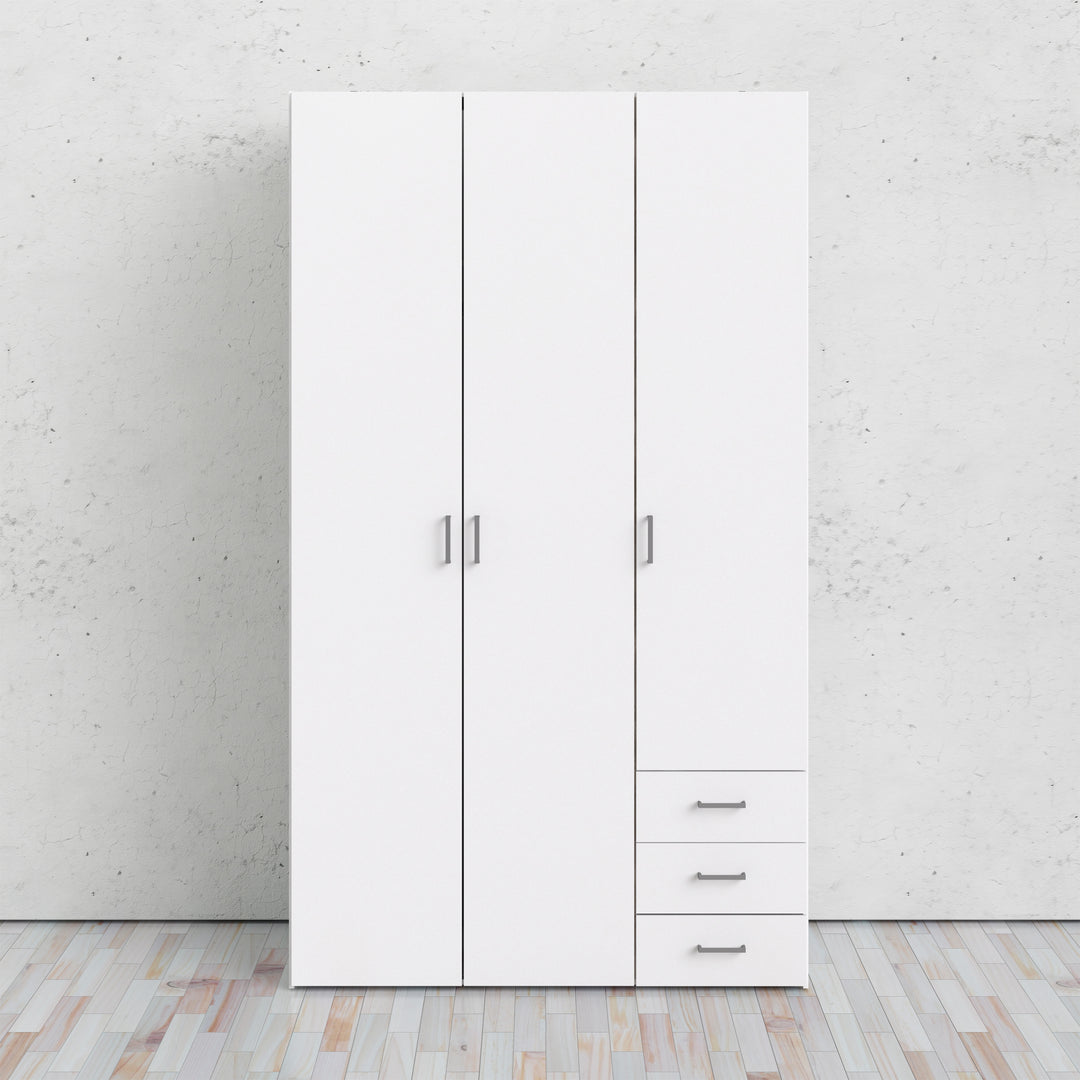 Space Wardrobe - 3 Doors 3 Drawers in White 2000 - TidySpaces