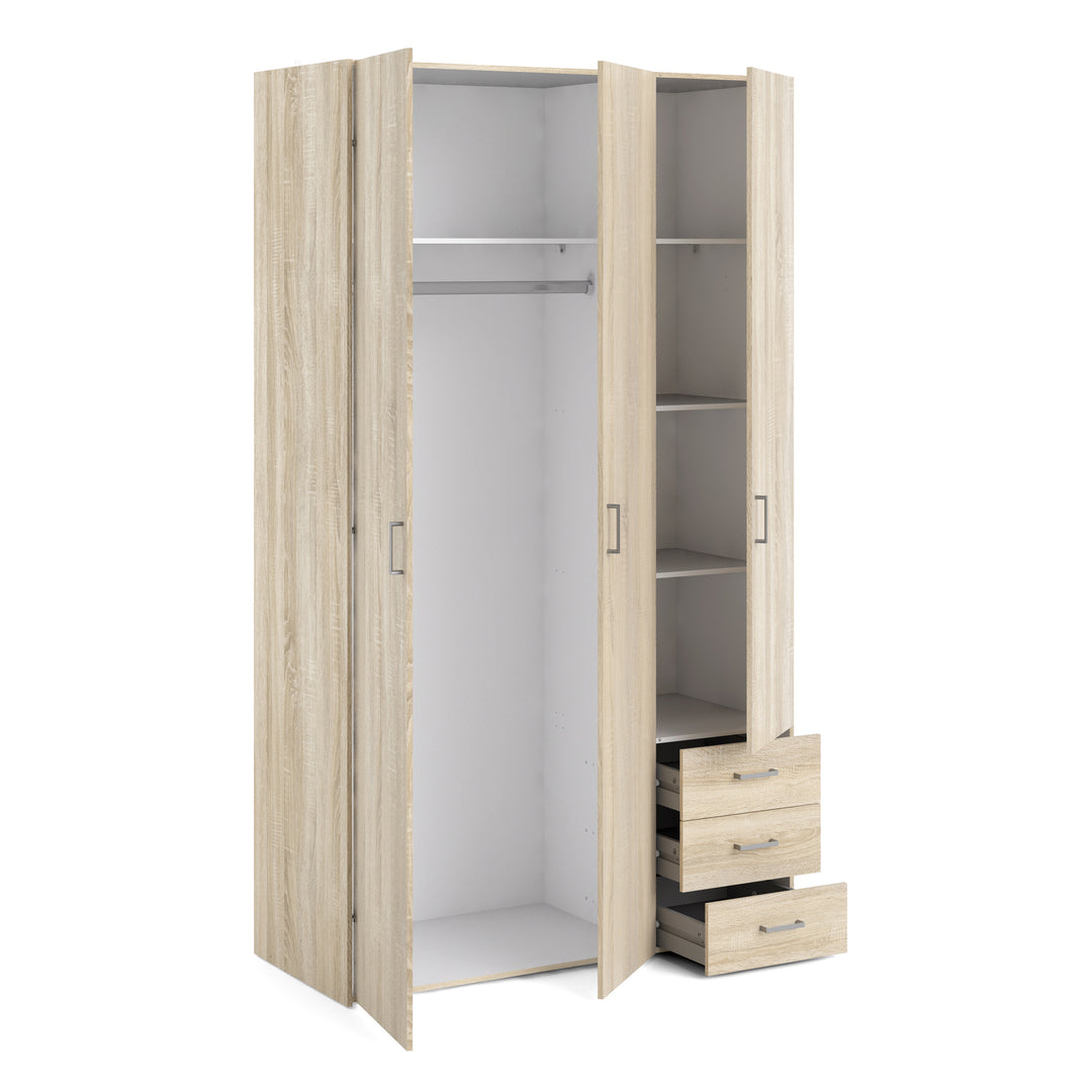 Space Wardrobe - 3 Doors 3 Drawers in Oak 2000 - TidySpaces