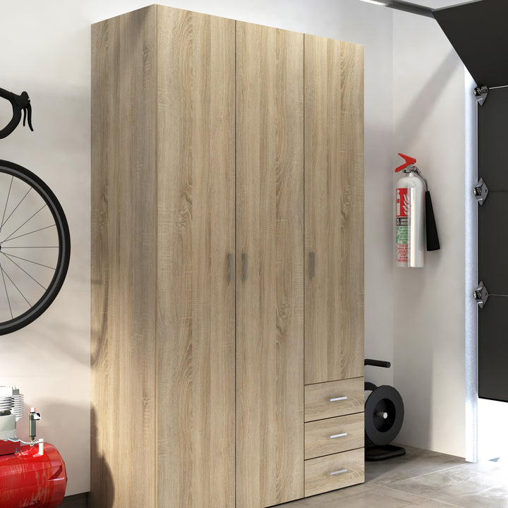 Space Wardrobe - 3 Doors 3 Drawers in Oak 2000 - TidySpaces