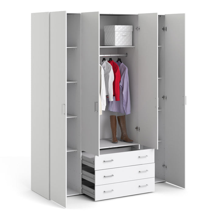 Space Wardrobe - 4 Doors 3 Drawers in White 2000 - TidySpaces