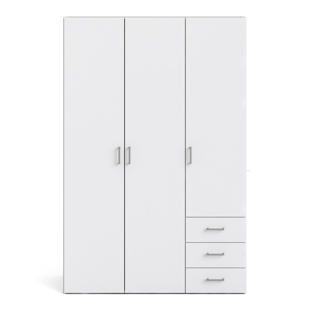 Space Wardrobe with 3 doors + 3 drawers White 1750 - TidySpaces