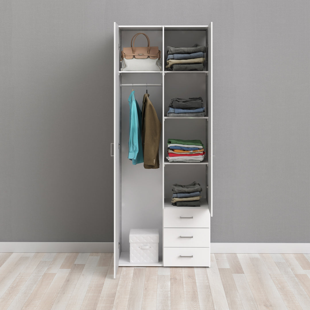 Space Wardrobe - 2 Doors 3 Drawers in White 2000 - TidySpaces