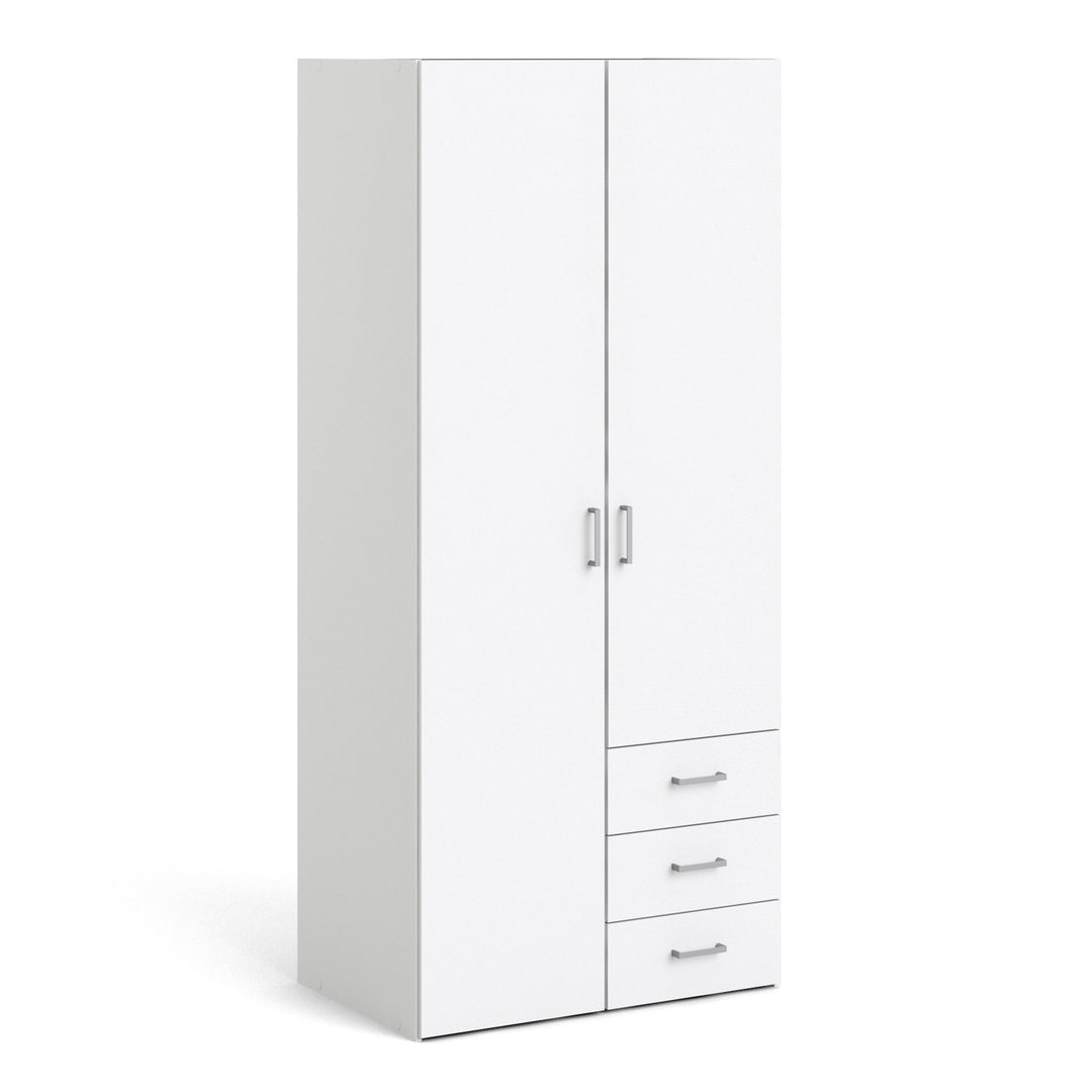 Space Wardrobe with 2 doors + 3 drawers White 1750 - TidySpaces