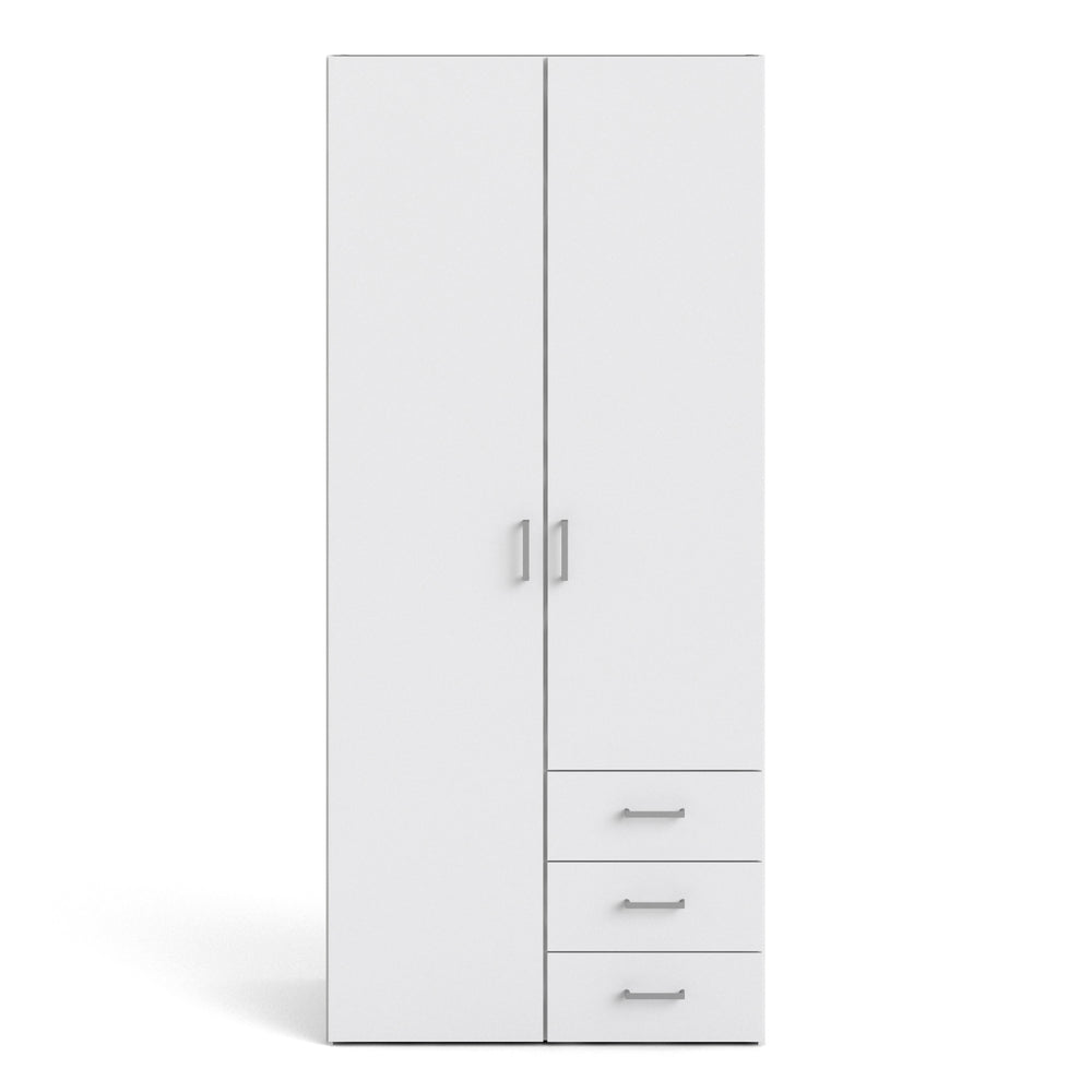 Space Wardrobe with 2 doors + 3 drawers White 1750 - TidySpaces