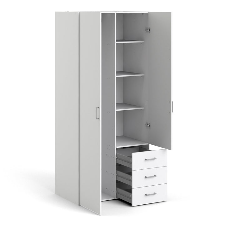 Space Wardrobe with 2 doors + 3 drawers White 1750 - TidySpaces