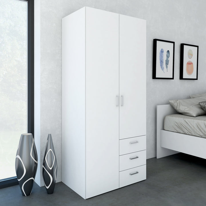 Space Wardrobe with 2 doors + 3 drawers White 1750 - TidySpaces