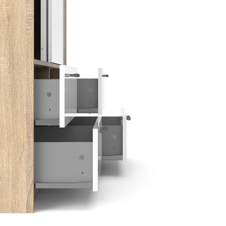 Line Wardrobe - 2 Doors 4 Drawers in Oak with White High Gloss - TidySpaces