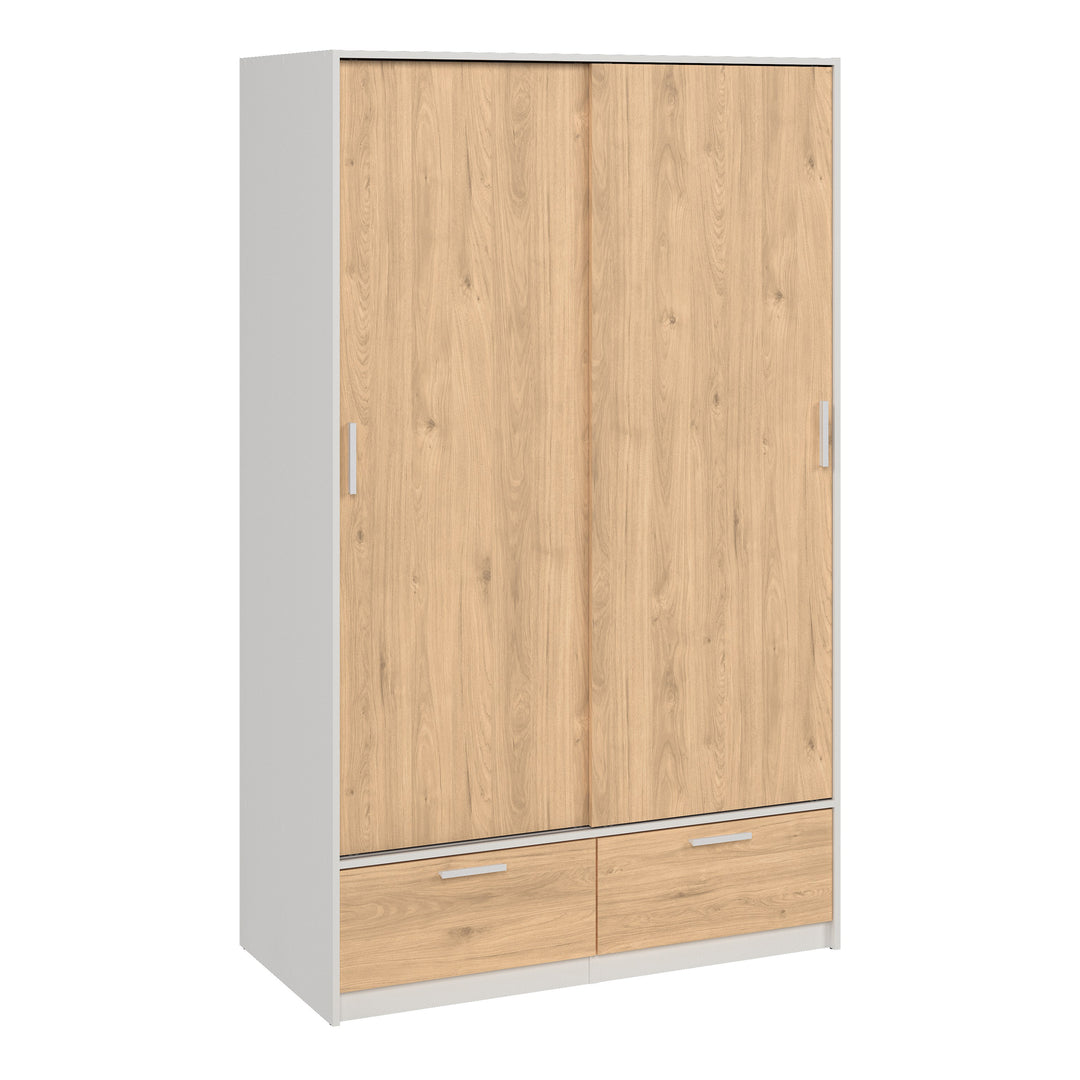 Line Wardrobe with 2 Doors + 2 Drawers in White and Jackson Hickory Oak - TidySpaces