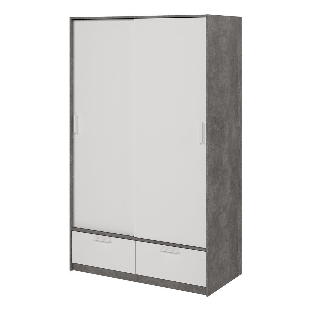 Line Wardrobe with 2 Doors + 2 Drawers in White and Concrete - TidySpaces