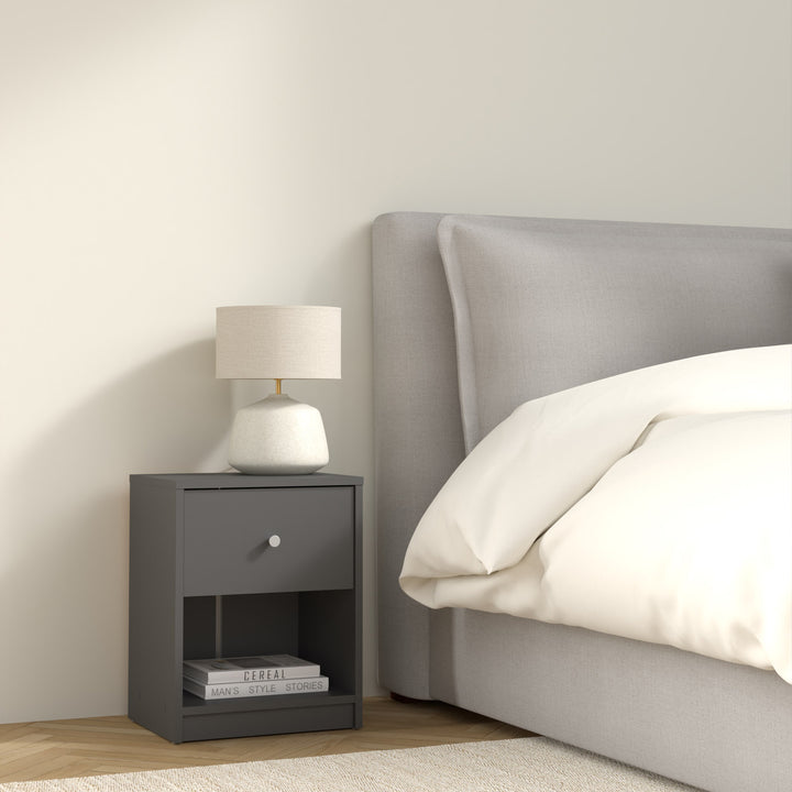 May Bedside 1 Drawer in Grey - TidySpaces