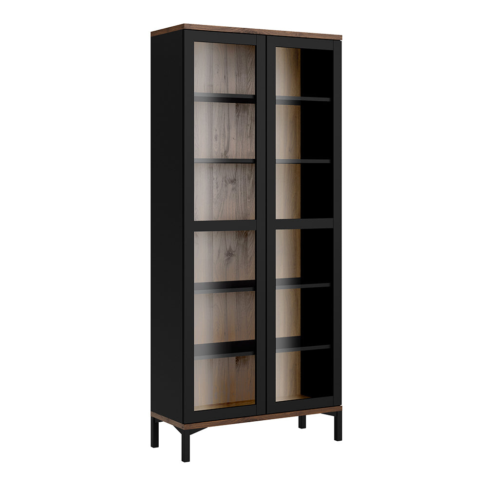 Display Cabinet Glazed 2 Doors in Black and Walnut - TidySpaces