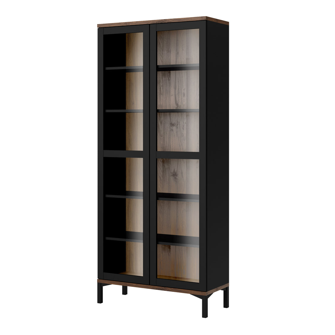 Display Cabinet Glazed 2 Doors in Black and Walnut - TidySpaces