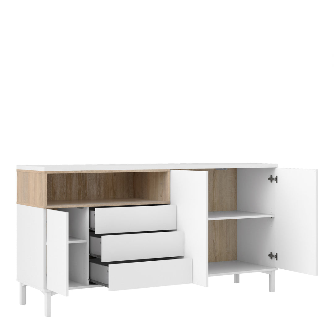 Sideboard 3 Drawers 3 Doors in White and Oak - TidySpaces