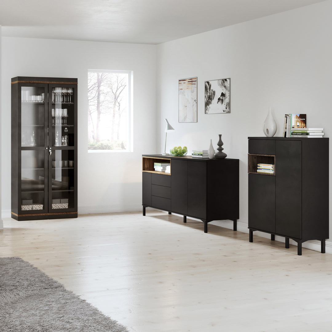 Sideboard 3 Drawers 3 Doors in Black and Walnut - TidySpaces