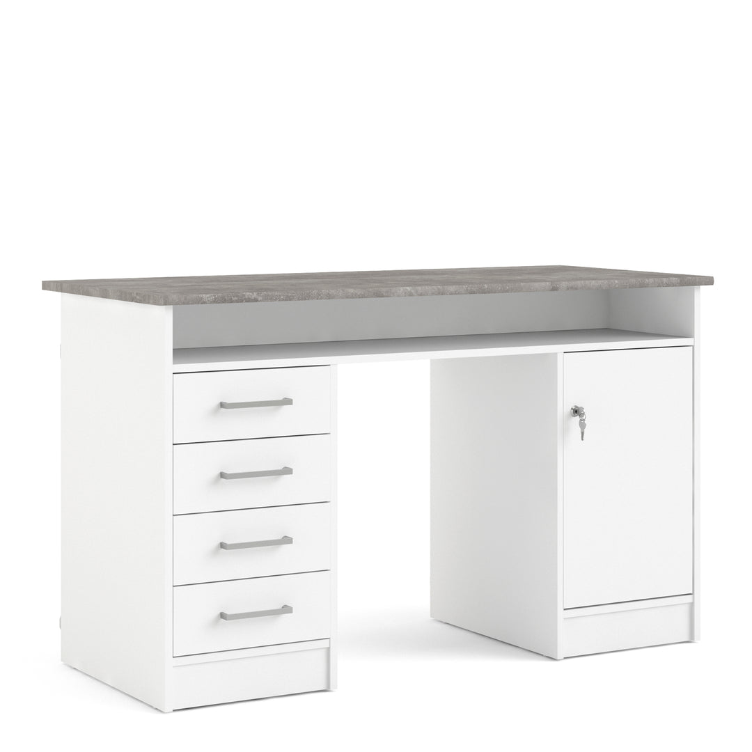 Function Plus Desk 4 Drawer 1 Door in White and Grey - TidySpaces