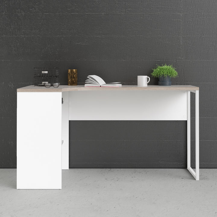 Function Plus Corner Desk 2 Drawers in White and Truffle Oak - TidySpaces