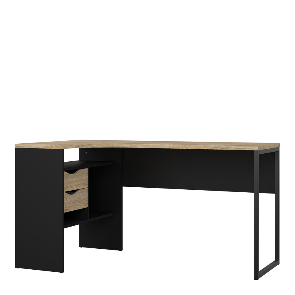 Function Plus Corner Desk 2 Drawers in Black Matt and Oak - TidySpaces