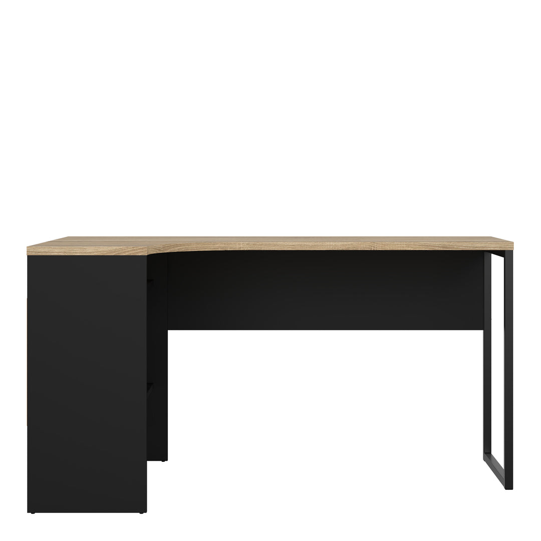 Function Plus Corner Desk 2 Drawers in Black Matt and Oak - TidySpaces