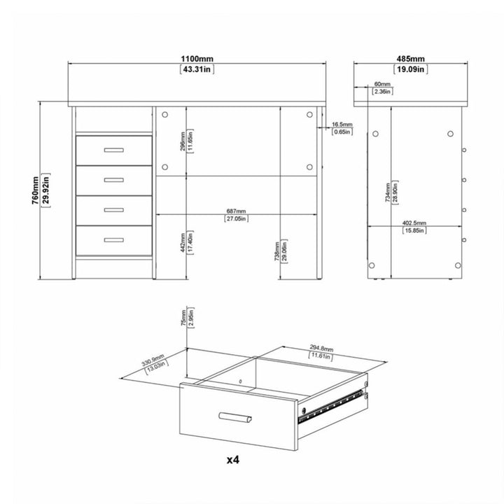 Function Plus 4 Drawer Desk in Oak - TidySpaces