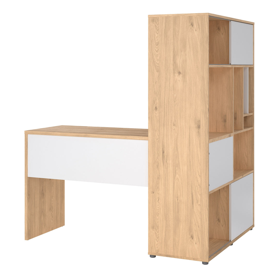 Function Plus Corner Desk with Bookcase Jackson Hickory/White - TidySpaces