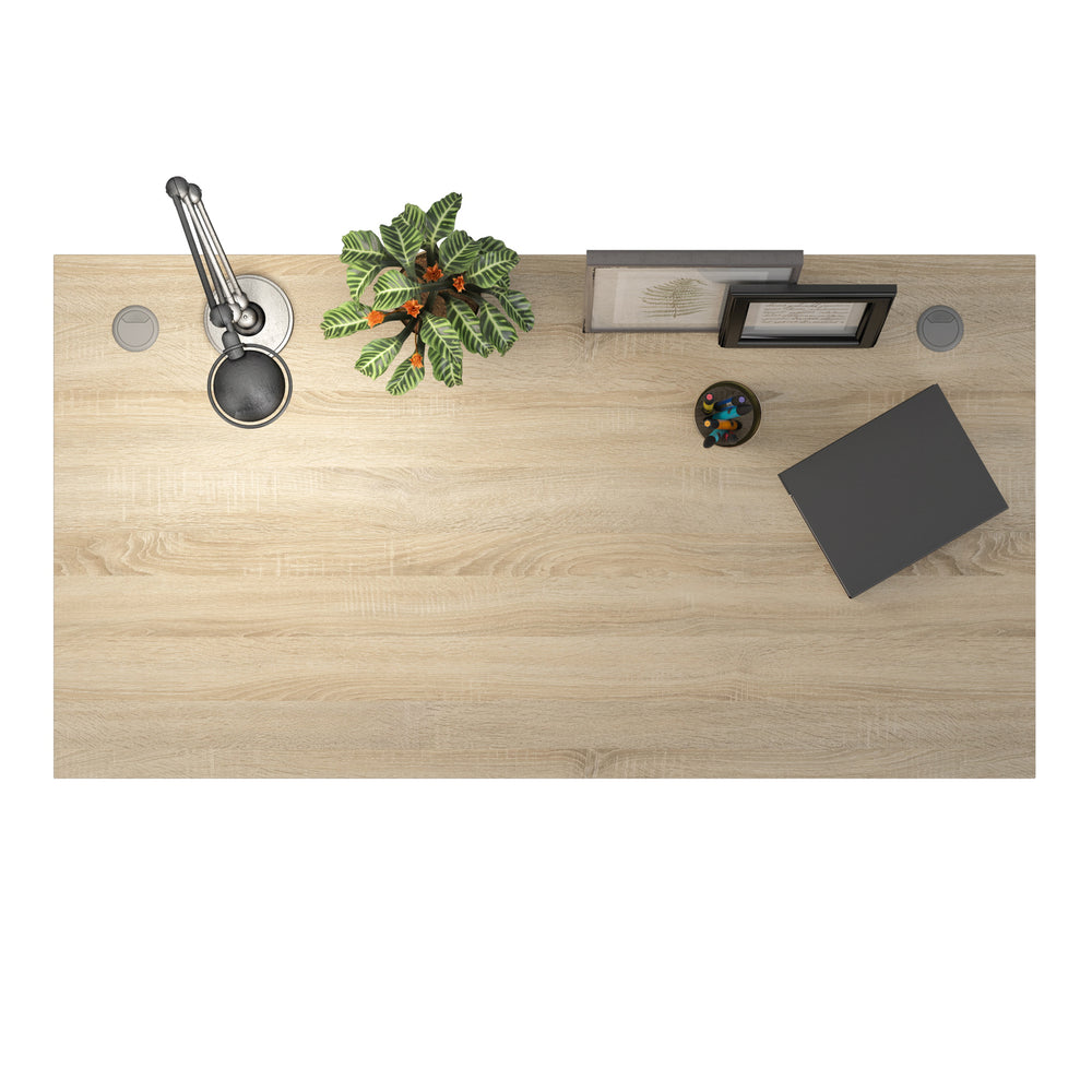 Prima Desk 150 cm in Oak with Height adjustable legs with electric control in White - TidySpaces