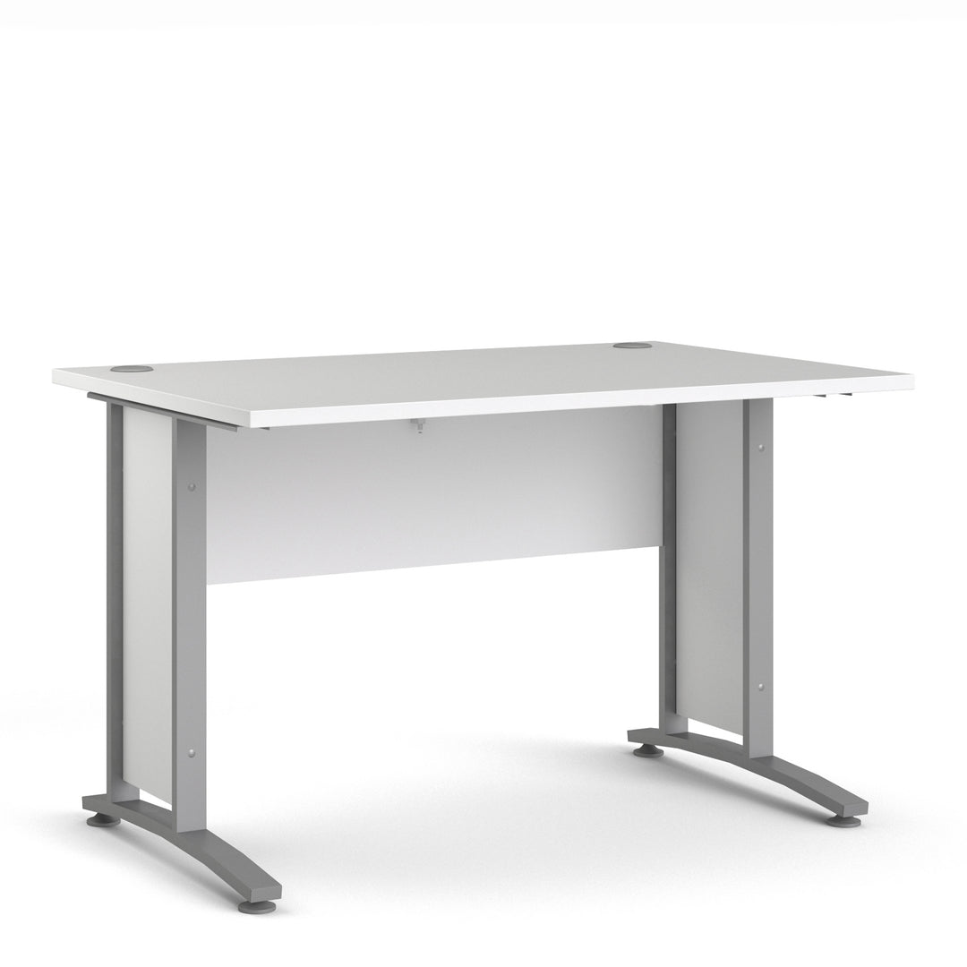 Prima Desk 120 cm in White with Silver grey steel legs - TidySpaces