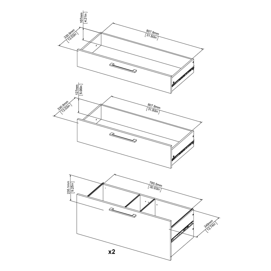 Prima Bookcase 1 Shelf With 2 Drawers + 2 File Drawers In White - TidySpaces