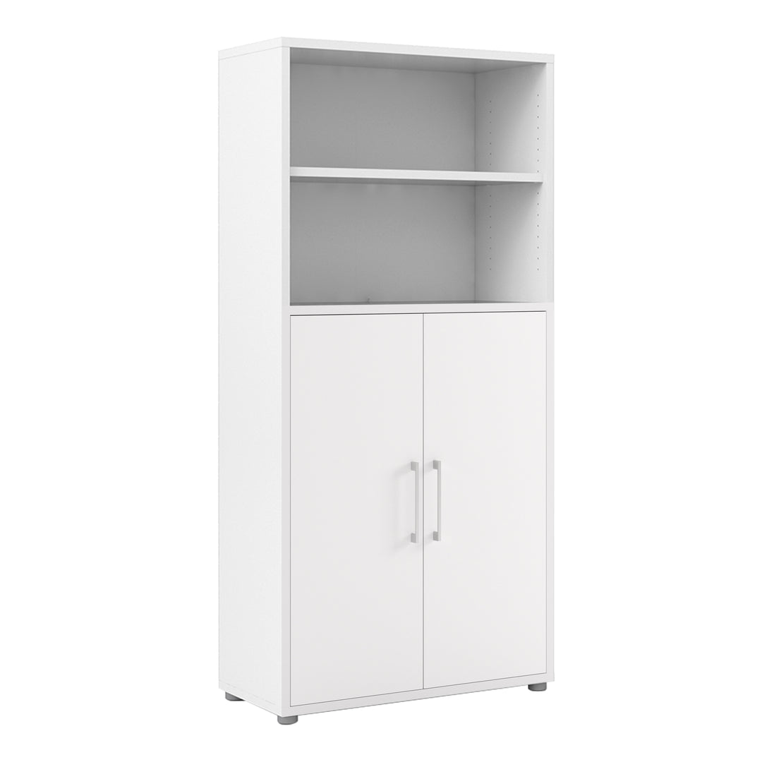 Prima Bookcase 3 Shelves with 2 Doors in White - TidySpaces