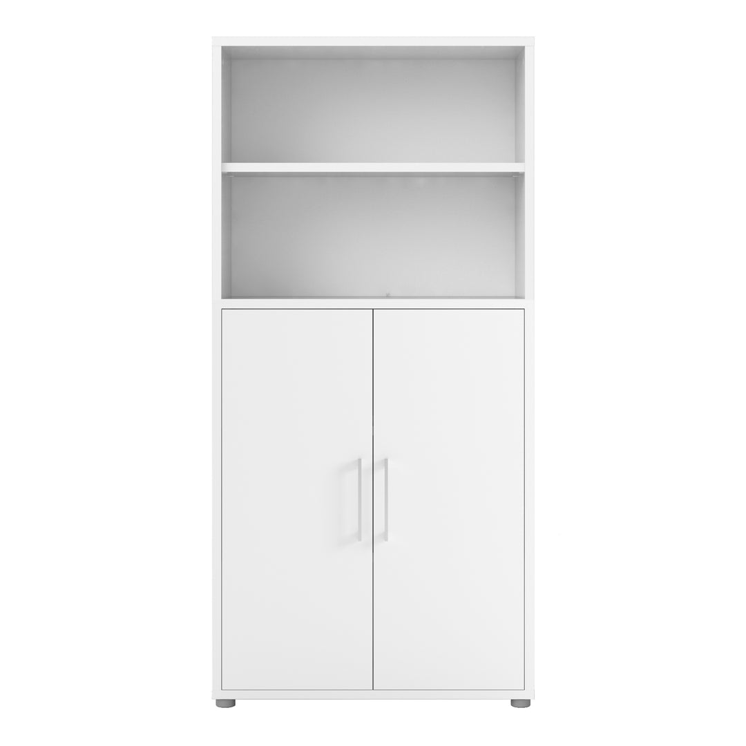 Prima Bookcase 3 Shelves with 2 Doors in White - TidySpaces
