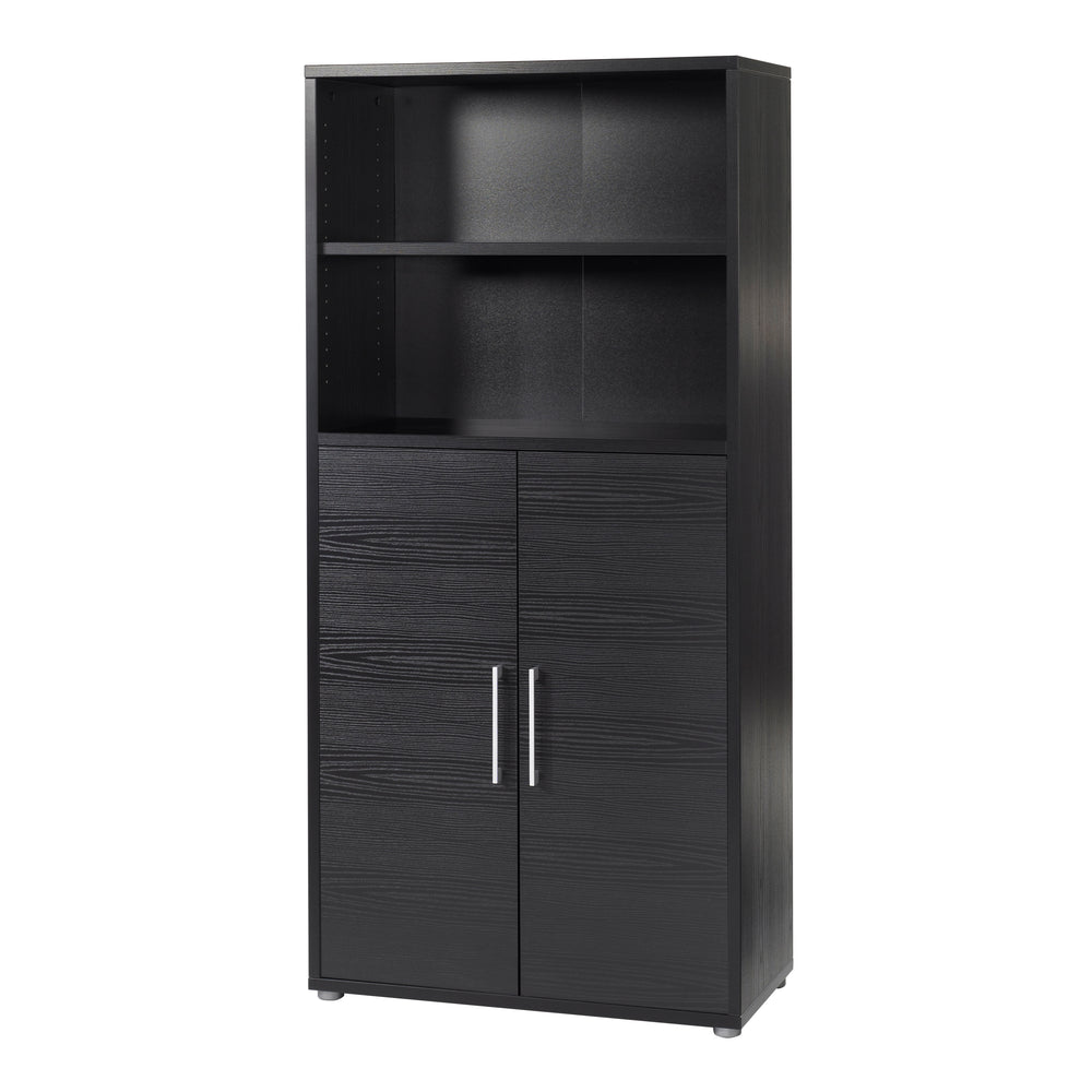 Prima Bookcase 3 Shelves with 2 Doors in Black woodgrain - TidySpaces