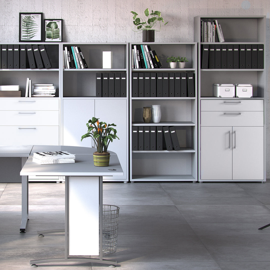 Prima Bookcase 3 Shelves With 2 Drawers And 2 Doors In White - TidySpaces