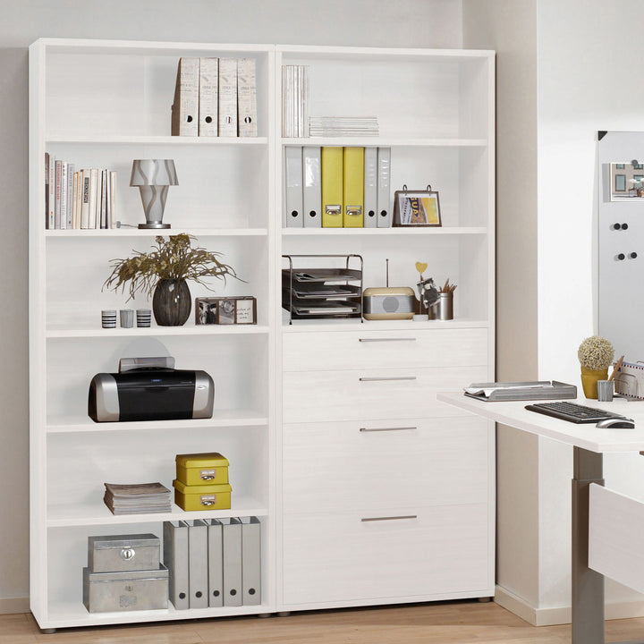 Prima Bookcase 2 Shelves With 2 Drawers + 2 File Drawers In White - TidySpaces
