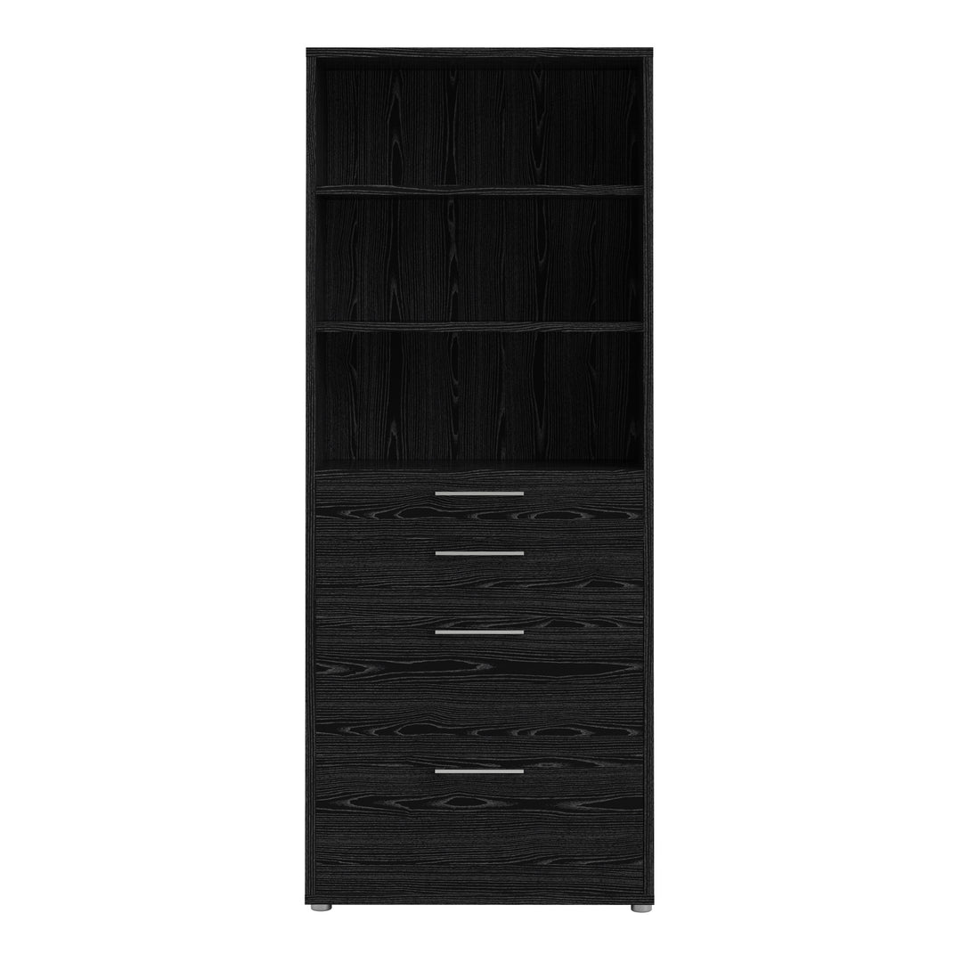 Prima Bookcase 2 Shelves With 2 Drawers + 2 File Drawers In Black Woodgrain - TidySpaces