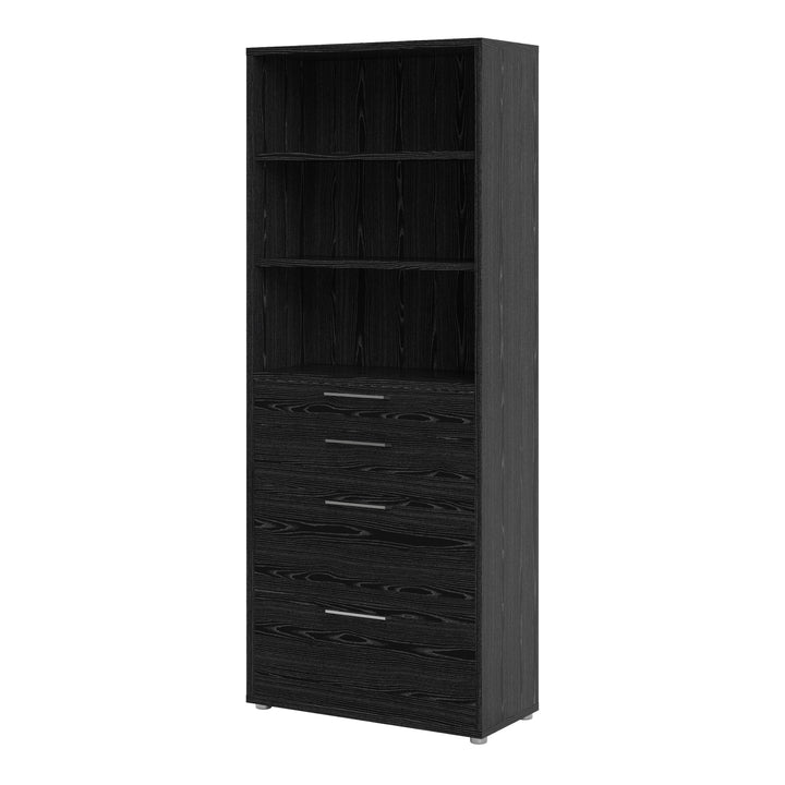Prima Bookcase 2 Shelves With 2 Drawers + 2 File Drawers In Black Woodgrain - TidySpaces