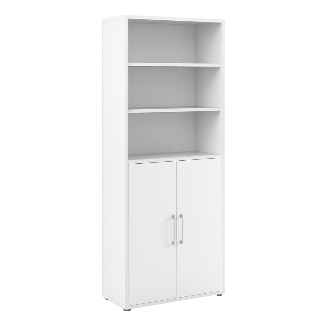Prima Bookcase 4 Shelves with 2 Doors in White - TidySpaces