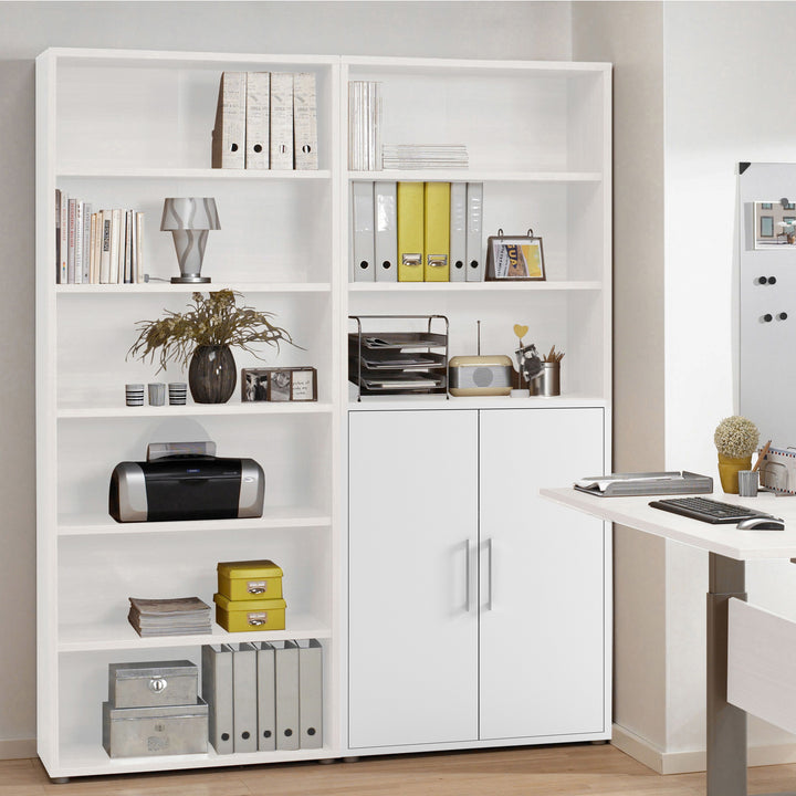 Prima Bookcase 4 Shelves with 2 Doors in White - TidySpaces