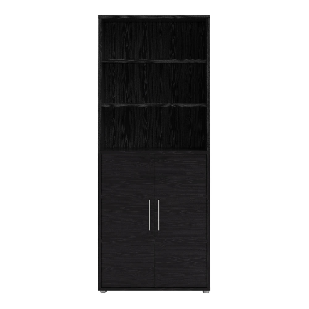 Prima Bookcase 4 Shelves with 2 Doors in Black woodgrain - TidySpaces