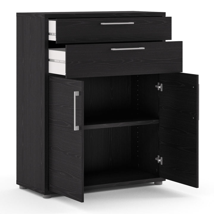 Prima Bookcase 1 Shelf With 2 Drawers And 2 Doors In Black Woodgrain - TidySpaces