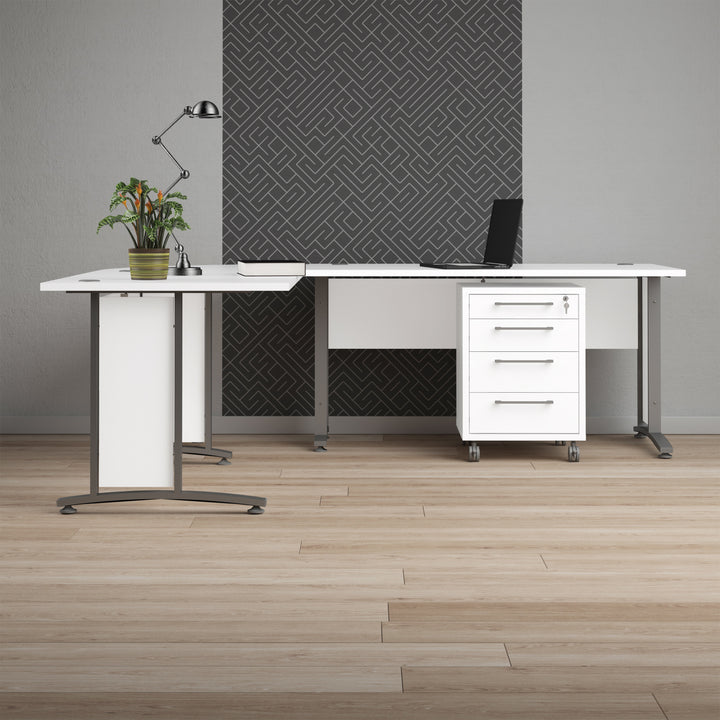 Prima Corner desk top in White with White legs - TidySpaces
