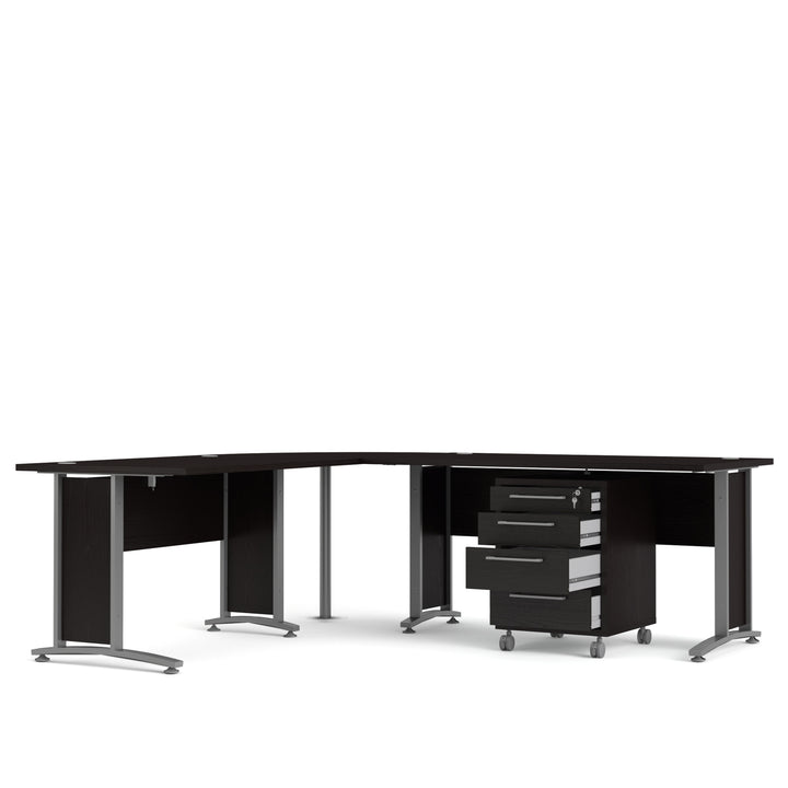 Prima Corner desk top in Black woodgrain with Silver grey steel legs - TidySpaces