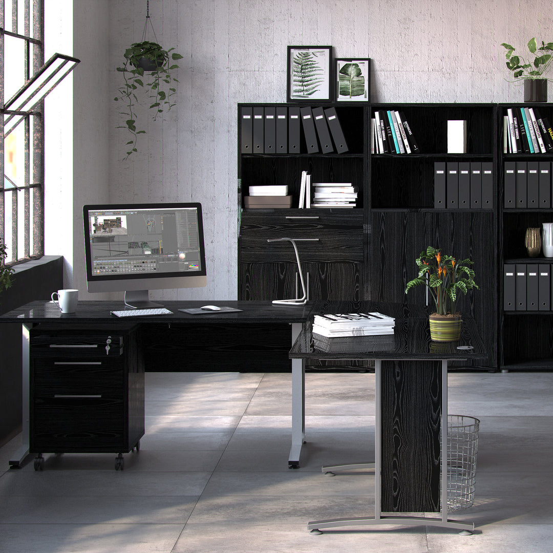 Prima Corner desk top in Black woodgrain with White legs - TidySpaces