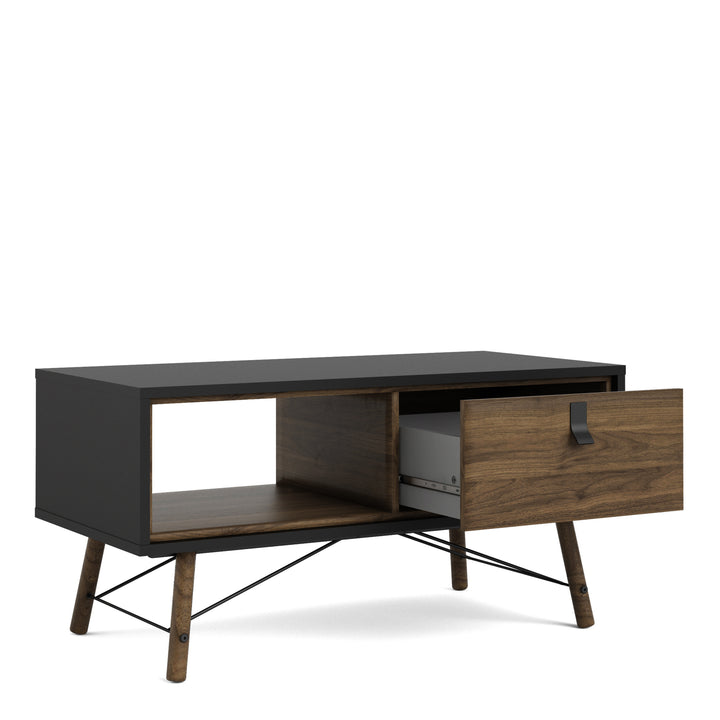 Ry Coffee table with 1 drawer Matt Black Walnut - TidySpaces