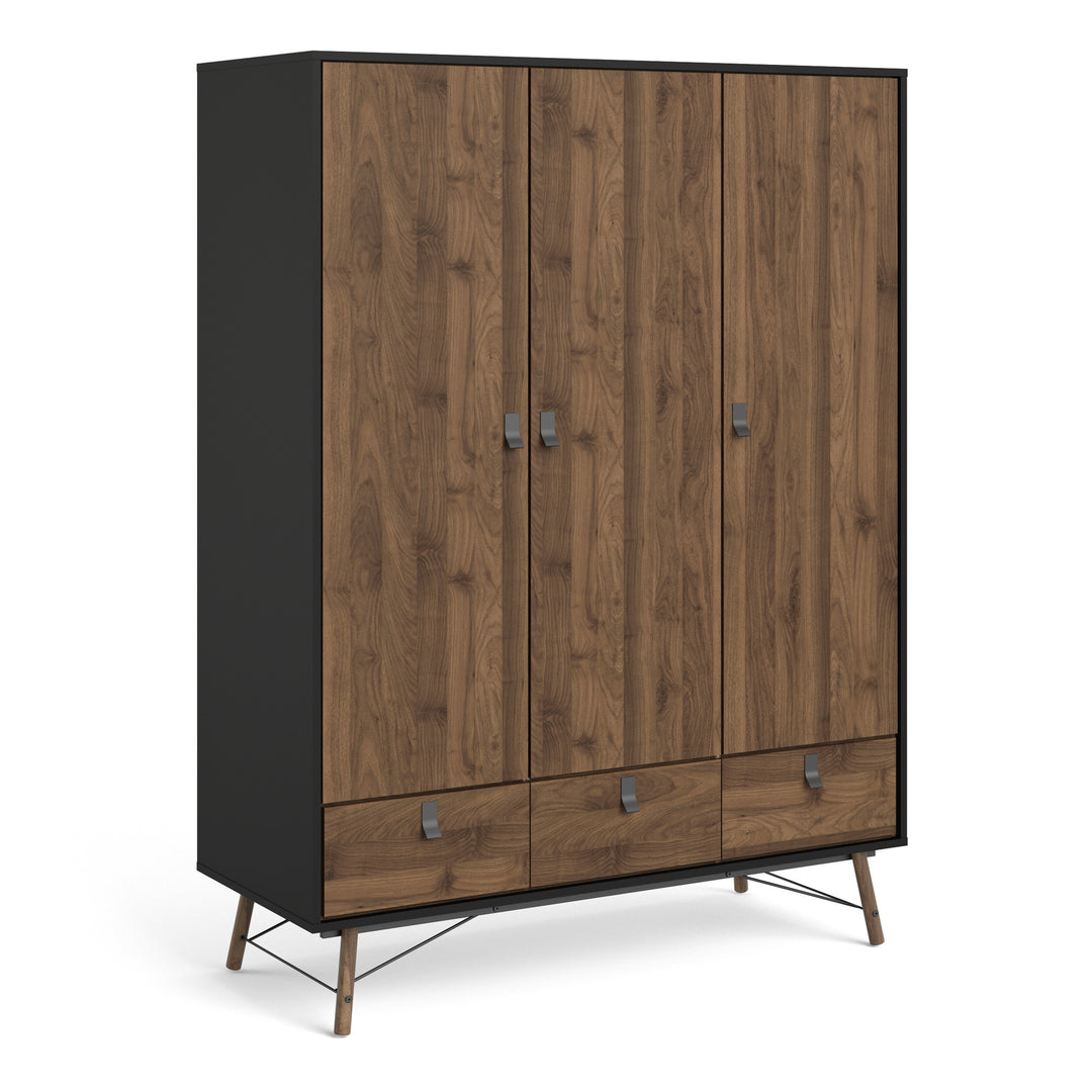 Ry Wardrobe 3 doors + 3 drawers in Matt Black Walnut - TidySpaces