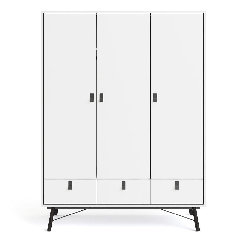 Ry Wardrobe 3 doors + 3 drawers in Matt White - TidySpaces