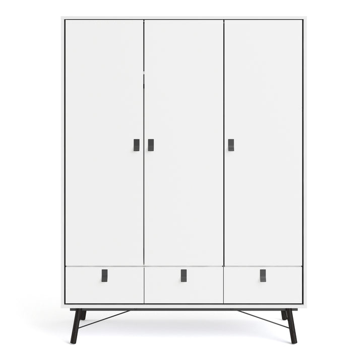 Ry Wardrobe 3 doors + 3 drawers in Matt White - TidySpaces